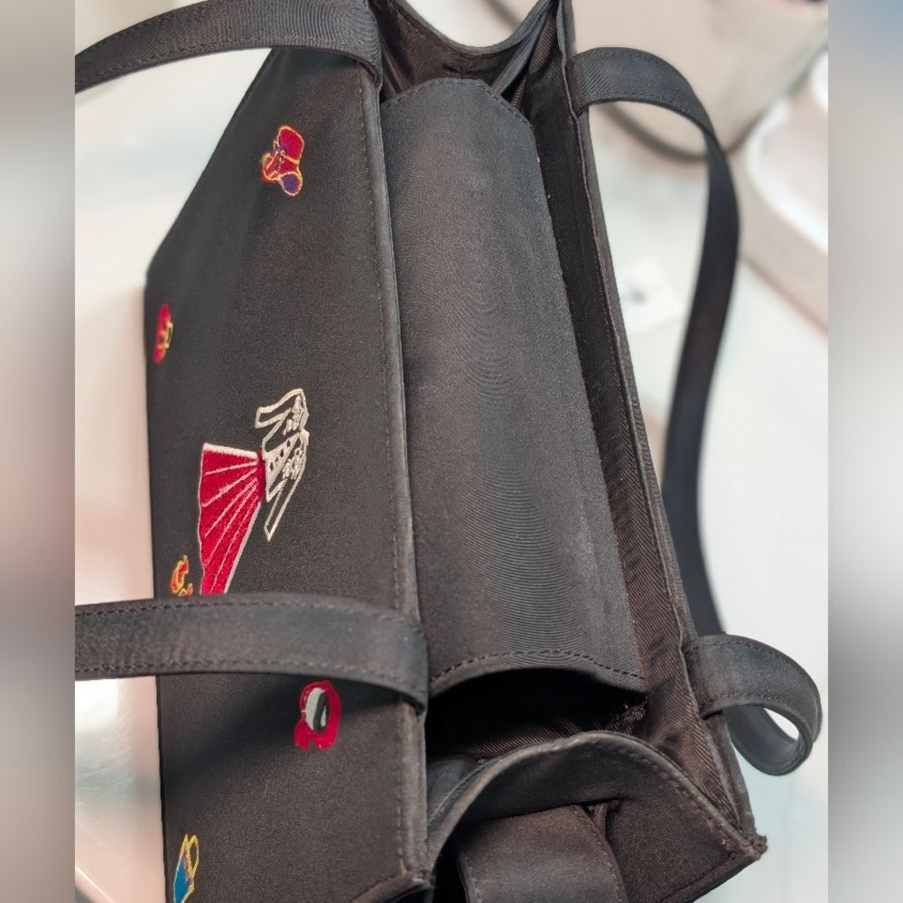 Vintage Y2K Black Satin Novelty Purse Embroidered Coquette Kitsch 90s Bag - Picture 6 of 6
